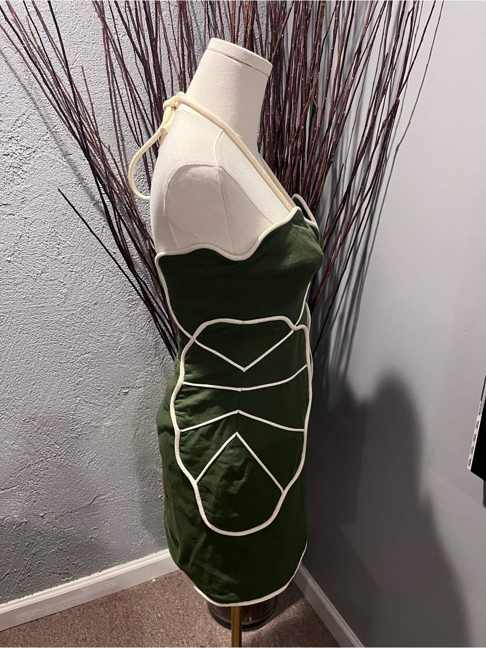 🌺FARM RIO GREEN WAVY HALTER NECK MINI DRESS LINEN BLEND SIZE XXS🌺 - Picture 4 of 9